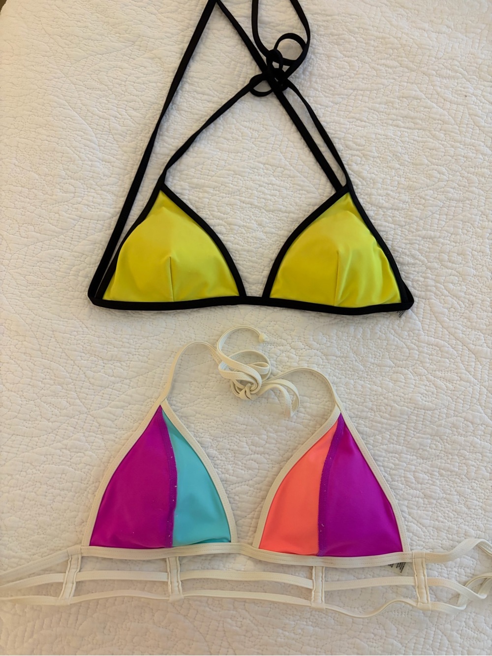 PINK Victoria's Secret Neon Yellow and Multicolor Triangle Bikini Tops